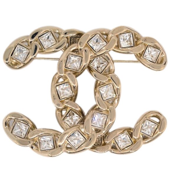Chanel CC Rhinestone Brooch Pin Gold B19S 144470 - Picture 1 of 4